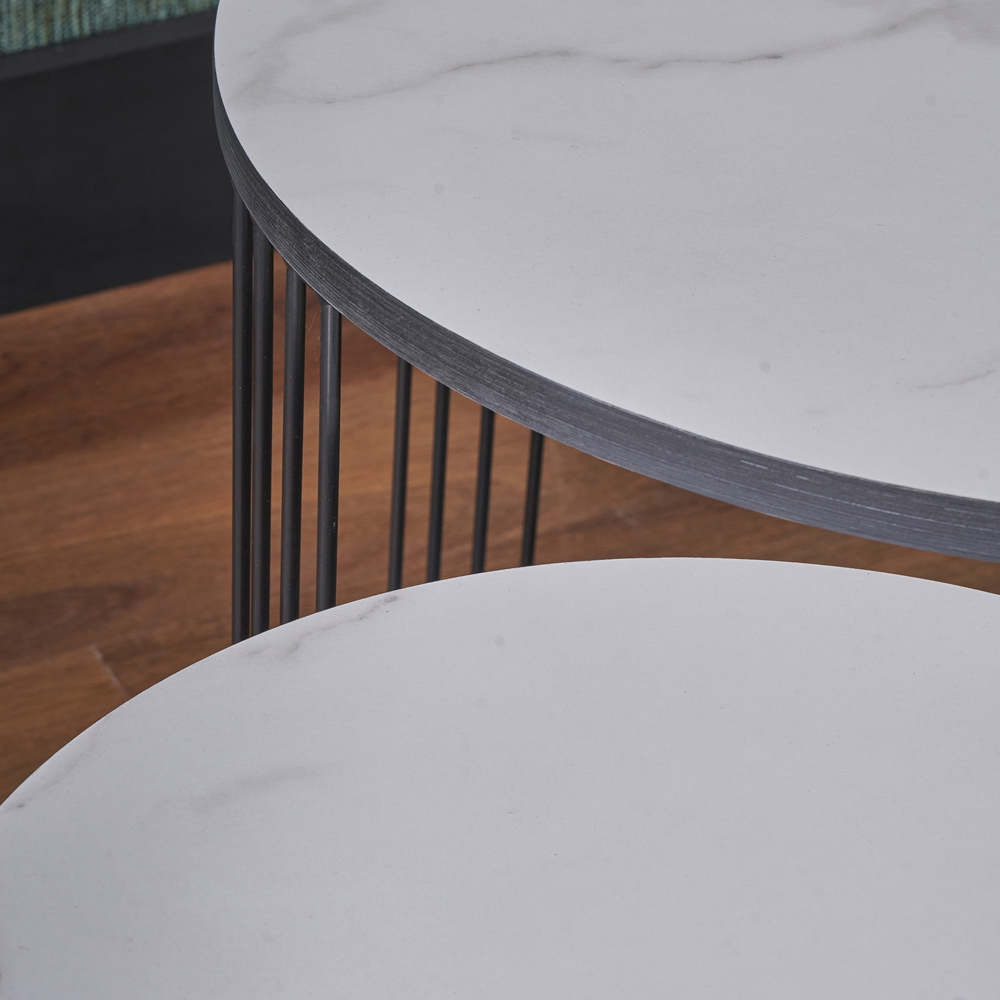Pacific Lifestyle Atri White Marble Veneer and Black Metal Nest of Tables Set of 2 Image 4