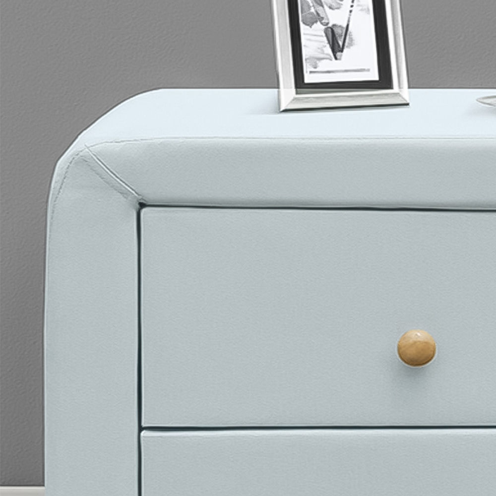 Brooklyn 2 Drawer Blue and Oak Linen Fabric Bedside Table Image 3