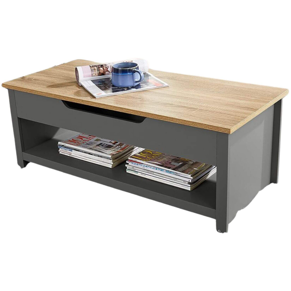 Home Source Avon 2 Shelf Graphite Lift Up Coffee Table Image 2