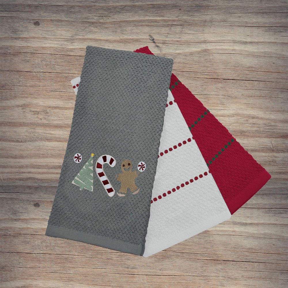 Noel Square Sweet Shop Grey Tea Towel 3 Pack Image 2