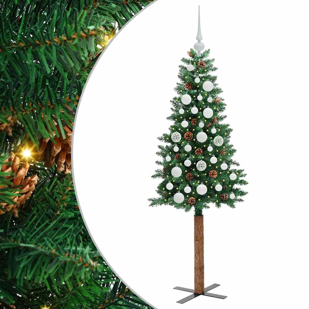 vidaXL Green Artificial Christmas Tree with Pinecones LEDs White Decoration Ornaments 5ft Image 2