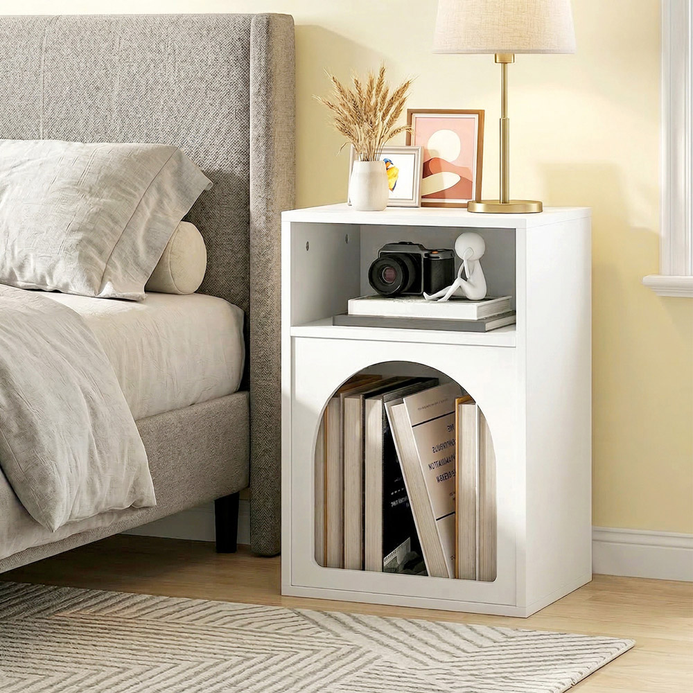 HOMCOM 2 Compartment White Bedside Table Image 5