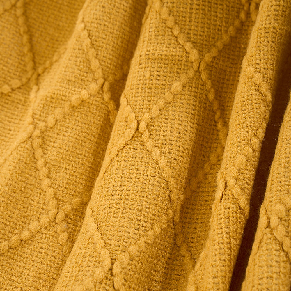 Living and Home Yellow Diamond Knit Throw Blanket with Tassels 130 x 170cm Image 4
