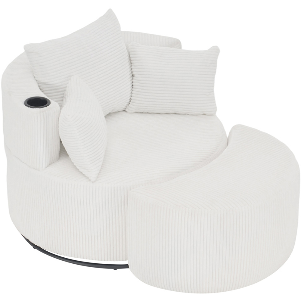 Living and Home White Corduroy Upholstered Swivel Sofa with Footstool and Cup Holder Image 2