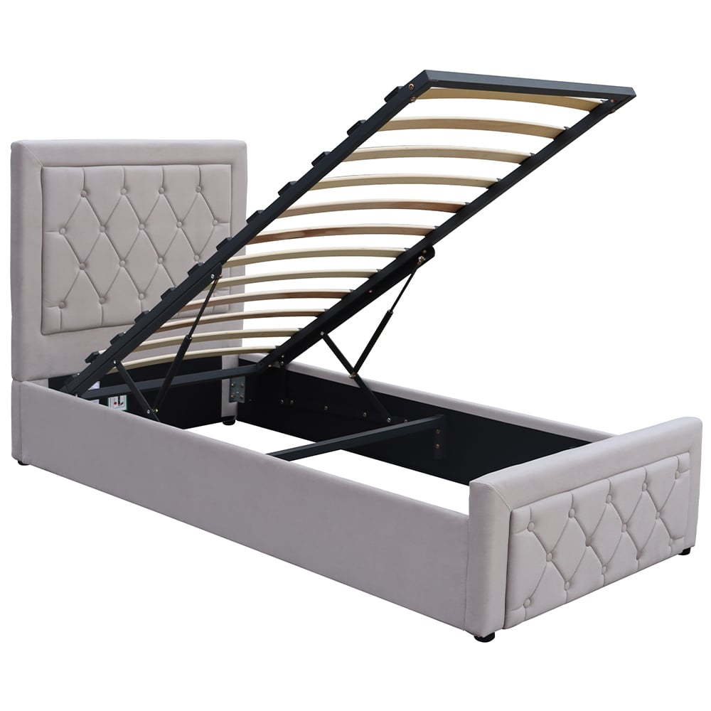 Kosy Koala Single Grey Velvet Tufted Gaslift Ottoman Bed Image 3