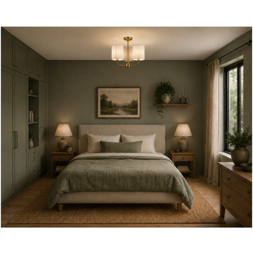 Cosylyte Winston 3 Light Classic Faux Linen Drum Shade Brass Ceiling Light Image 2
