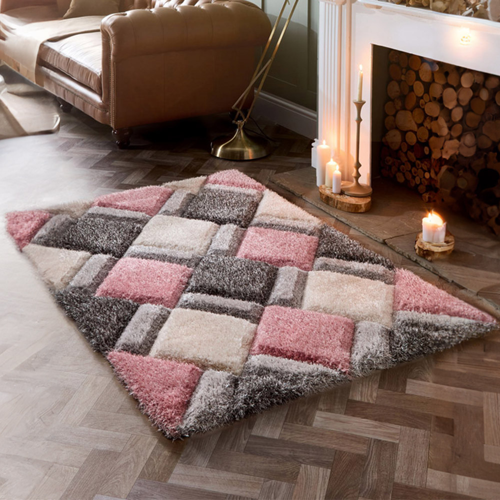Origins Blush 3D Geo Shaggy Carved Rug 60 x 110cm Image 2
