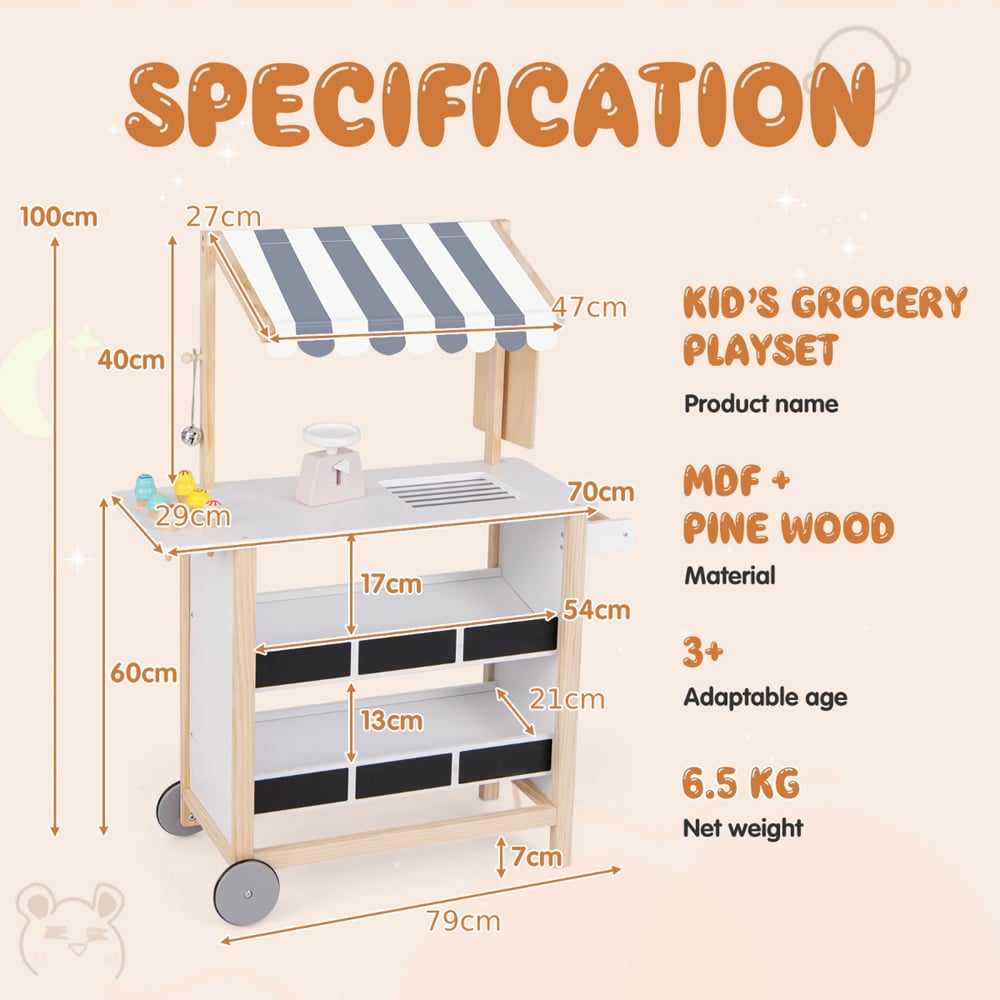 Costway White Kids Wooden Pretend Grocery Store Playset Image 9