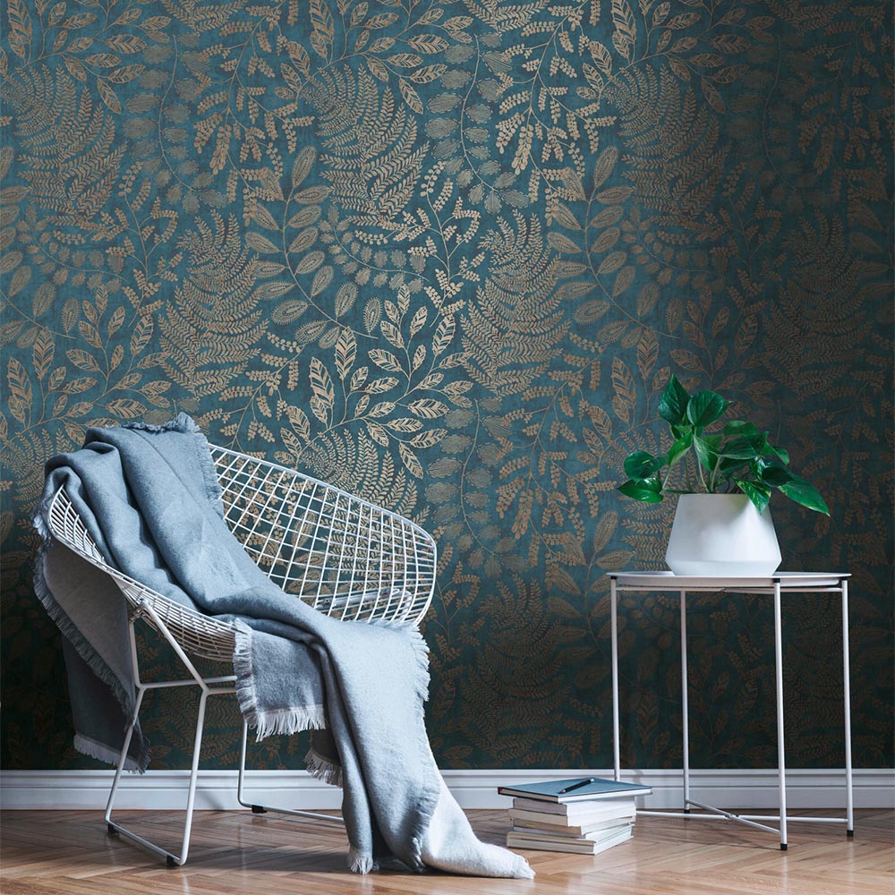 A.S Creation Large Leaf Teal Blue Non-Woven Wallpaper Image 3