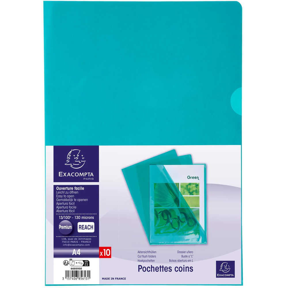 Exacompta A4 Green PVC Cut Flush Folder 10 Pack Image 7