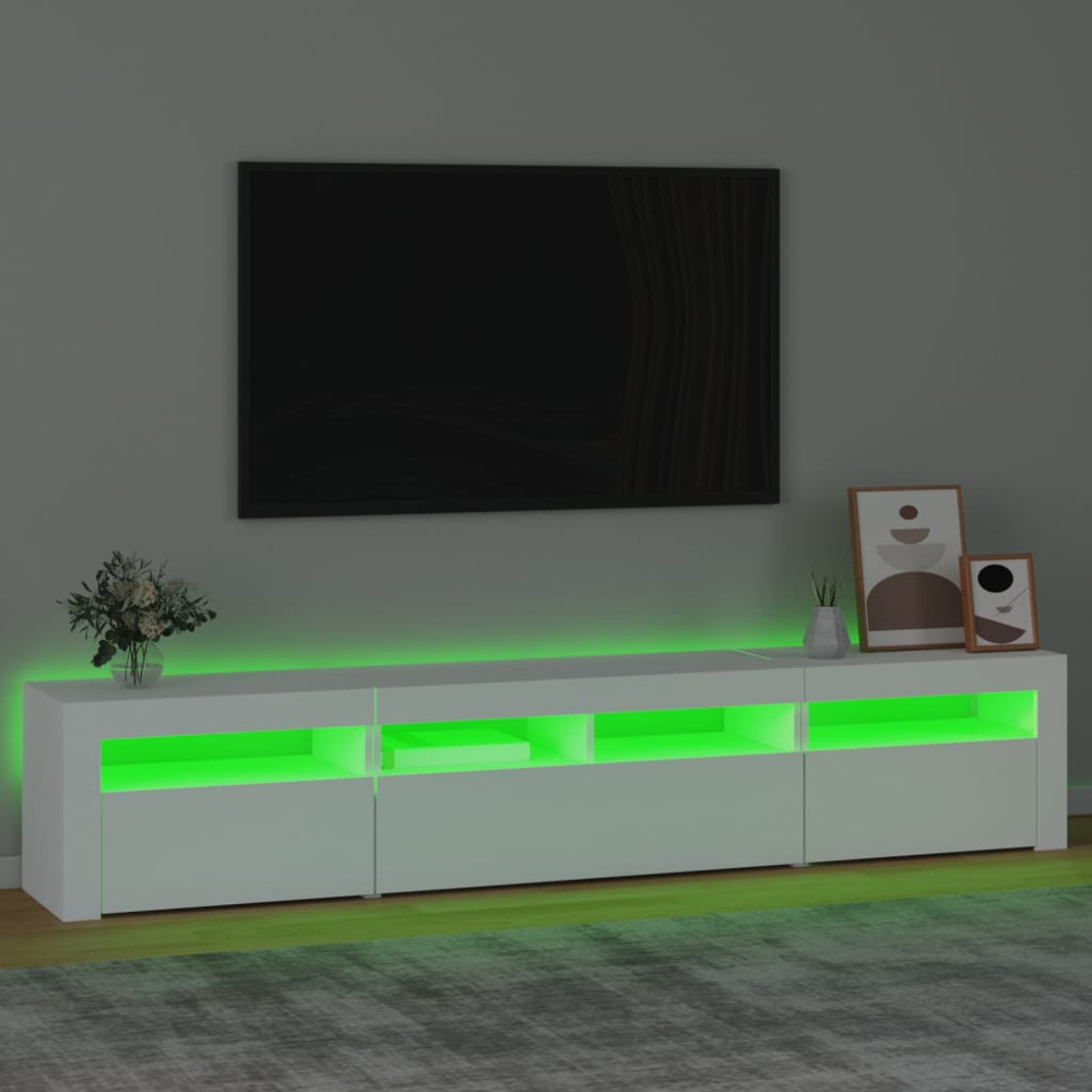 vidaXL 3 Door 4 Shelf White Wooden TV Cabinet with LED 3 Piece Image 4