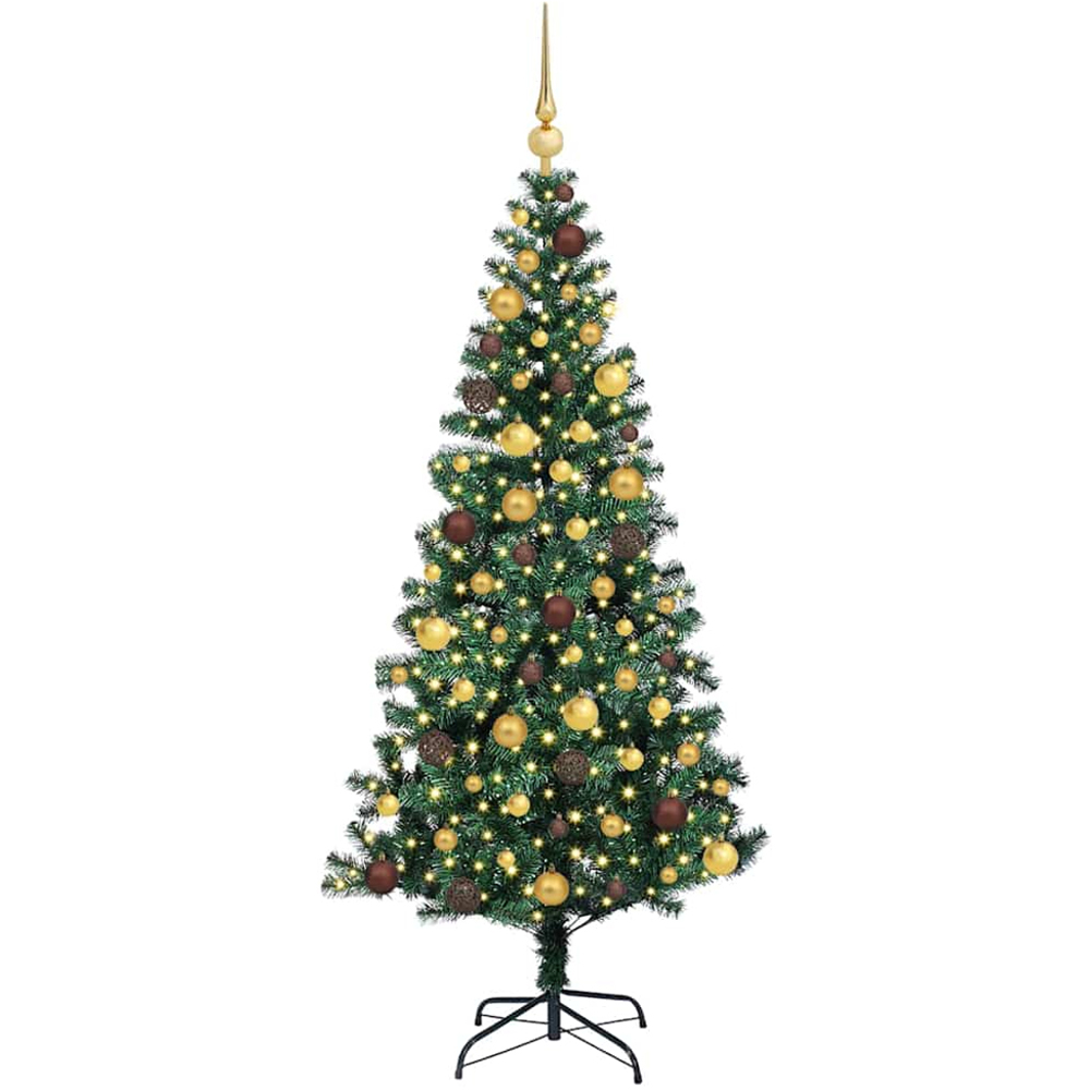 vidaXL Pre-Lit Gold and Bronze Baubles Green Artificial Christmas Tree 6ft Image 1