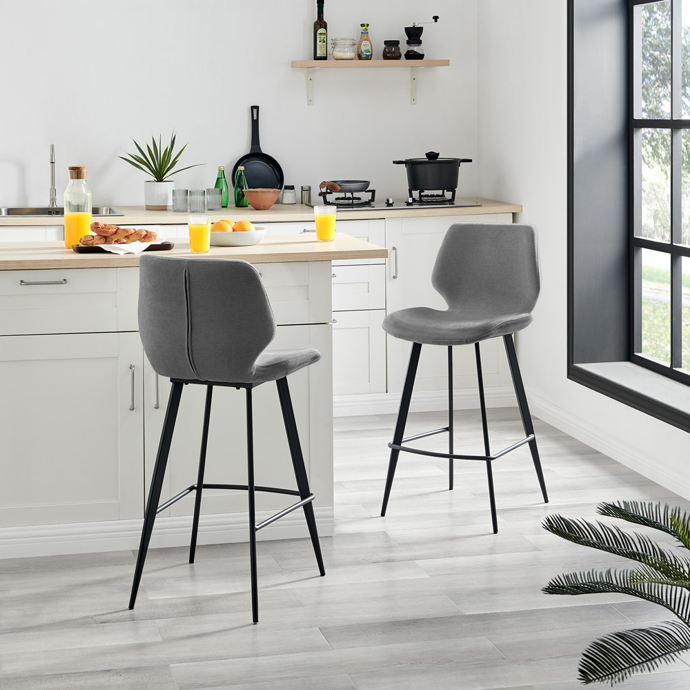 Furniturebox Lyla Set of 2 Grey and Black Textured Weave Bar Chairs Image 5
