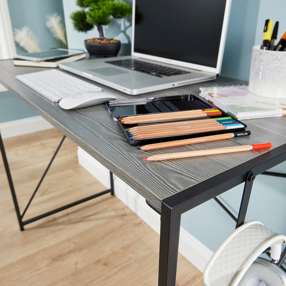 Home Source Brampton Folding Compact Desk with Hook Grey Image 4