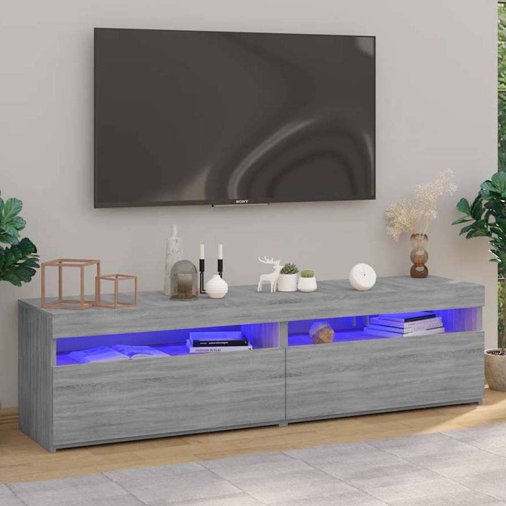 vidaXL 2 Door 2 Shelf Grey Sonoma TV Cabinet with RGB LED Lights 2 Pack Image 1