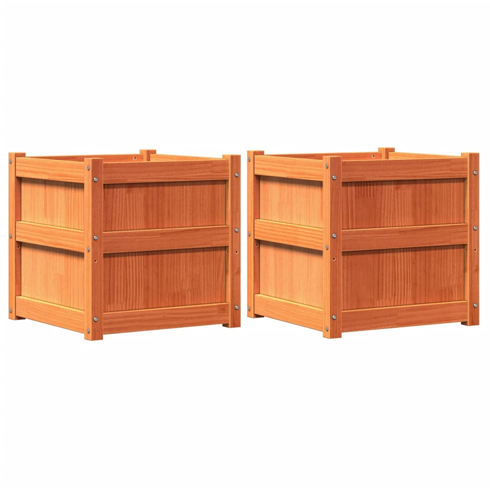 vidaXL Wax Brown Pine Wood Garden Planter 50 x 50 x 50cm 2 Pack Image 1