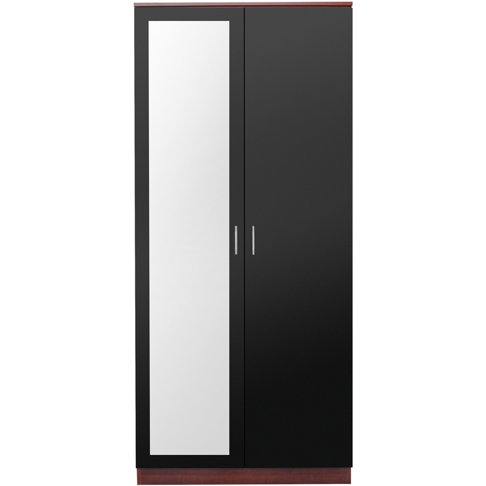 Brooklyn 2 Door Walnut and Black High Gloss Mirrored Wardrobe Image 3
