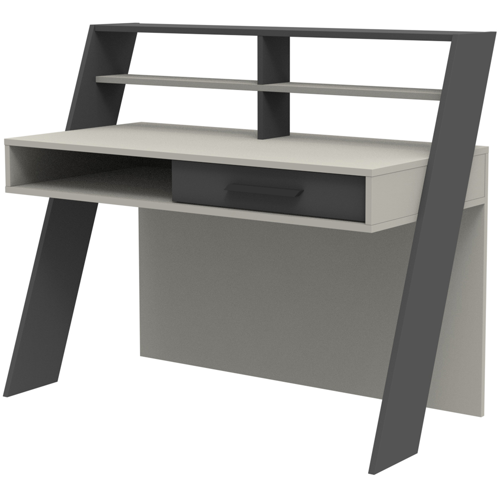 Decorotika Soho Single Drawer 5 Shelf Computer Desk White and Anthracite Image 2