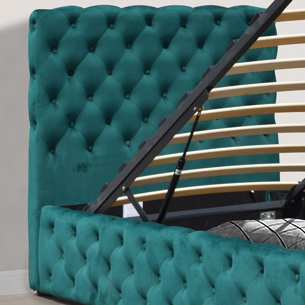 Comfy Living Single Green Tufted Fabric Gaslift Bed Frame Image 2