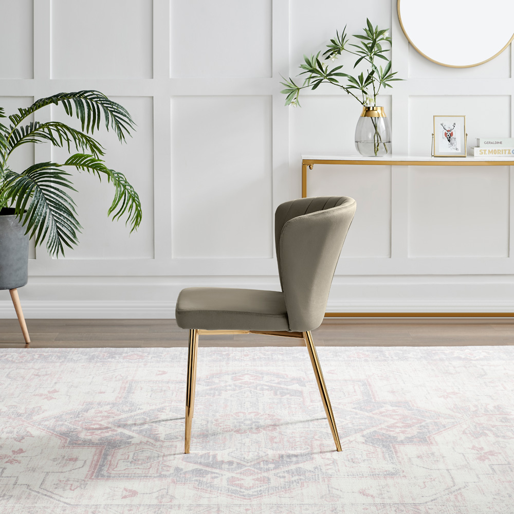 Furniturebox Daphne Set of 2 Taupe Velvet and Gold Dining Chair Image 8