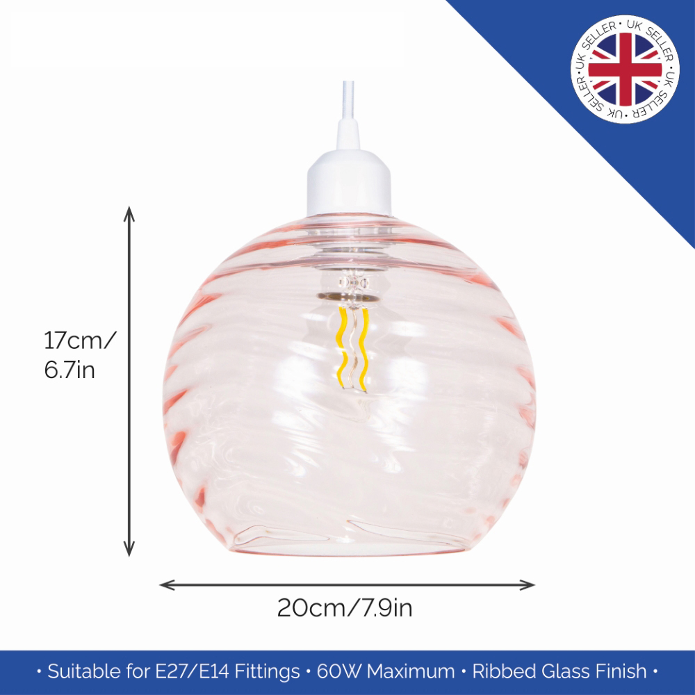 Happy Homewares Designer Pink Circular Ribbed Glass Non Electric Pendant Shade Image 6
