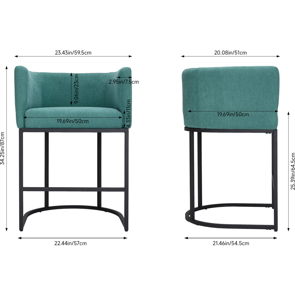 Living and Home Green Chenille Bar Stool with Armrest Set of 2 Image 9