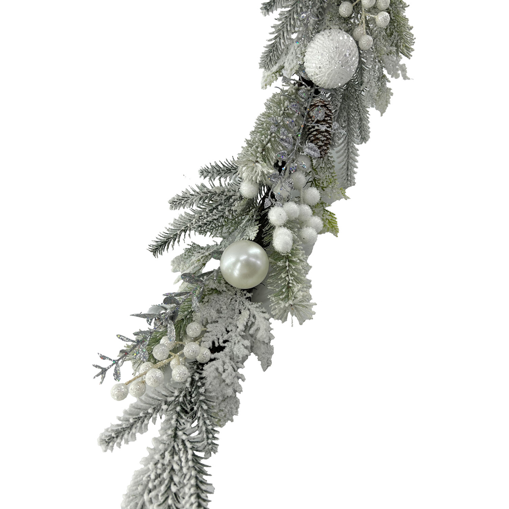 Snowy Pine Bauble Garland - White and Green Image 2