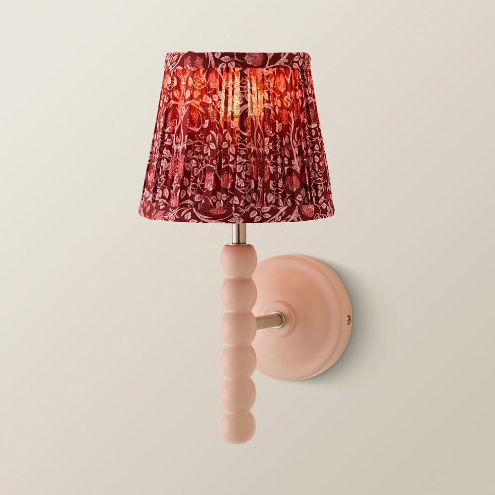 ValueLights Bobble Burgundy Floral Pleat Shade Pink Wood Wall Light with Bulb 2 Pack Image 3