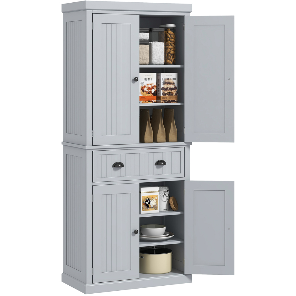 Portland 4 Door Single Drawer Grey Tall Kitchen Pantry Cupboard Image 2