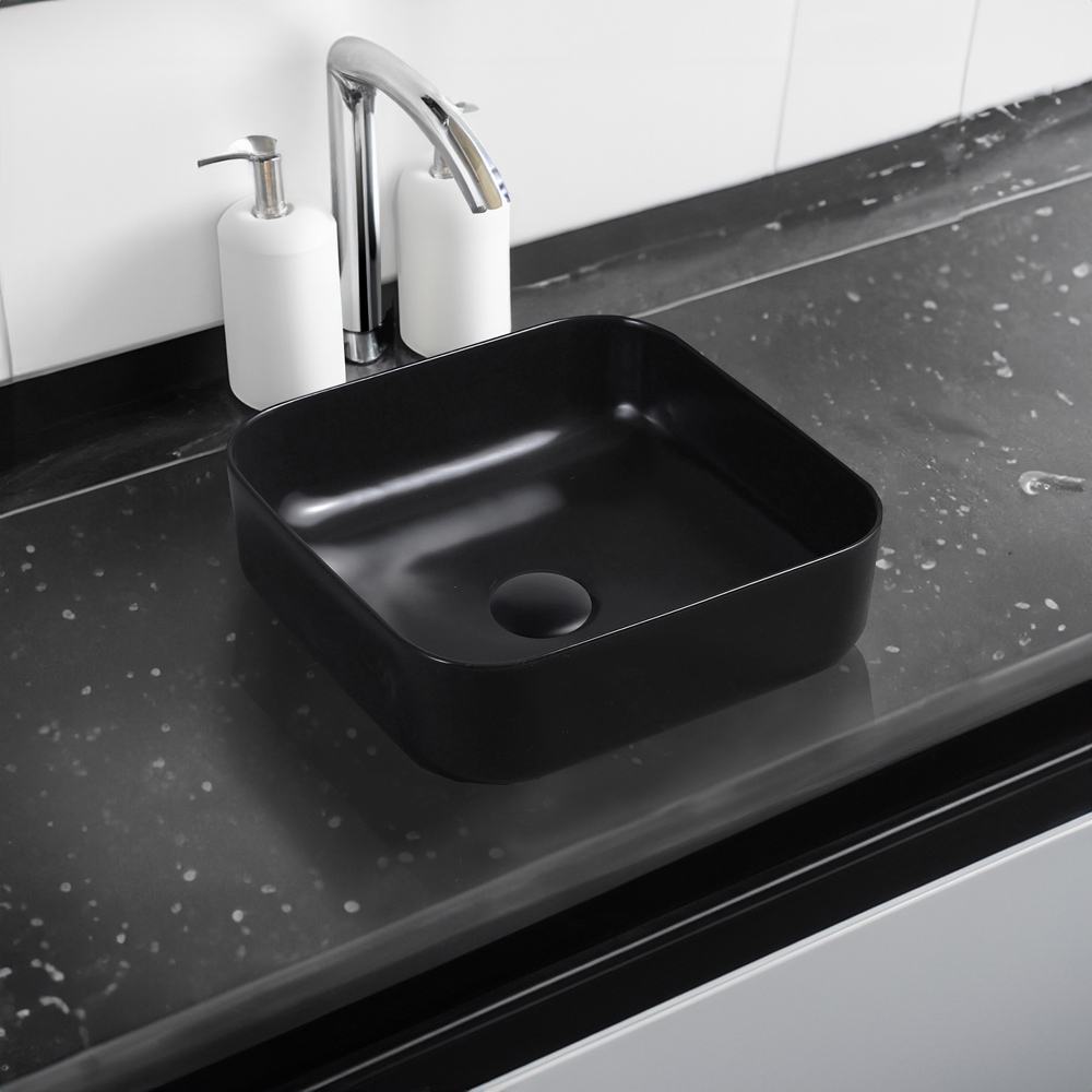 Limoge Matte Black Vertical Thin Edge Square Countertop Basin 400mm Image 2