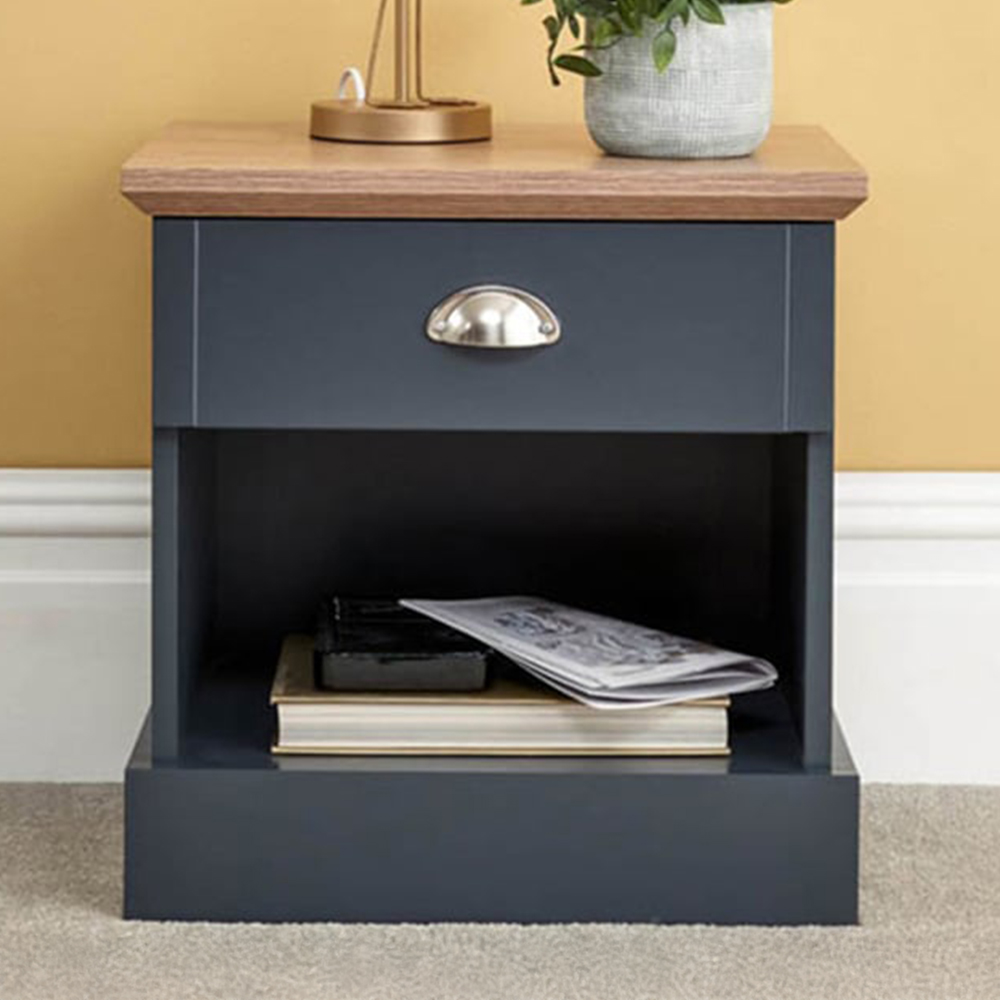 GFW Kendal Single Drawer Slate Blue Bedside Table Image 1