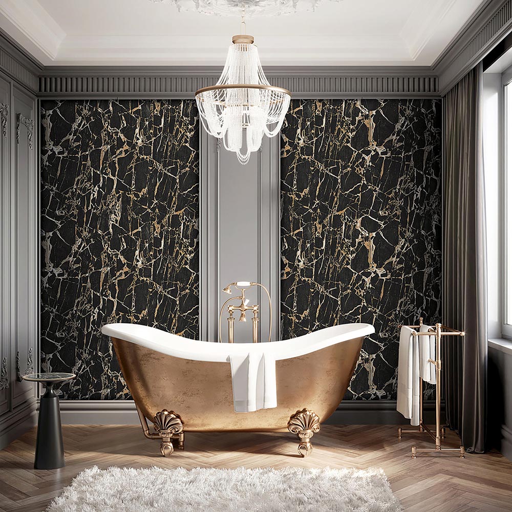 Rasch Enzo Marble Black and Gold Wallpaper Image 5