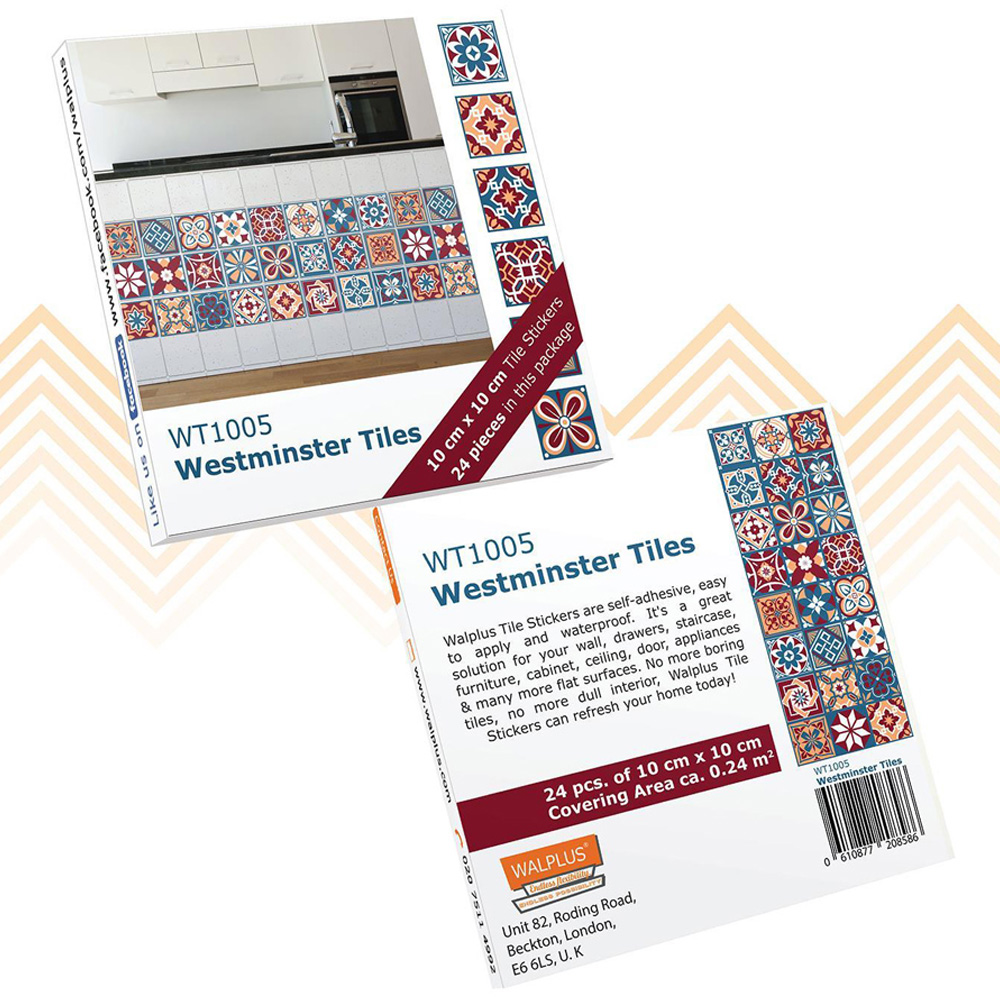 Walplus Westminster Red Self Adhesive Tile Sticker 24 Pack Wilko