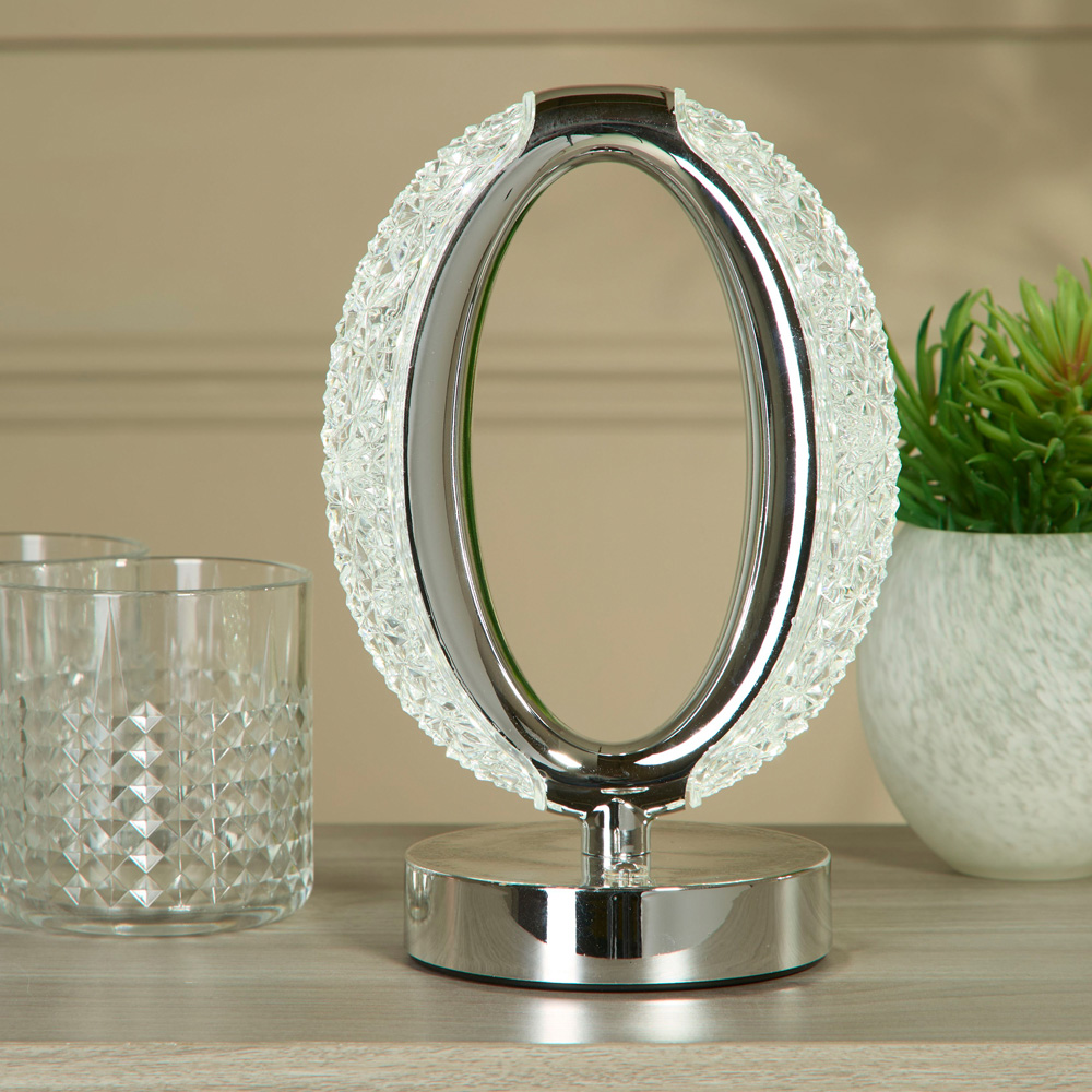 Lighting Collection Chrome Crystal Loop Rechargeable LED Table Lamp Image 2