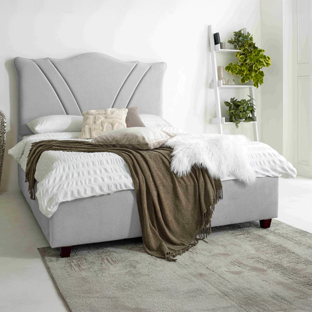 Eleganza Amaya Double Silver Arlington Fabric Bed Frame with Curved Headboard Image 1