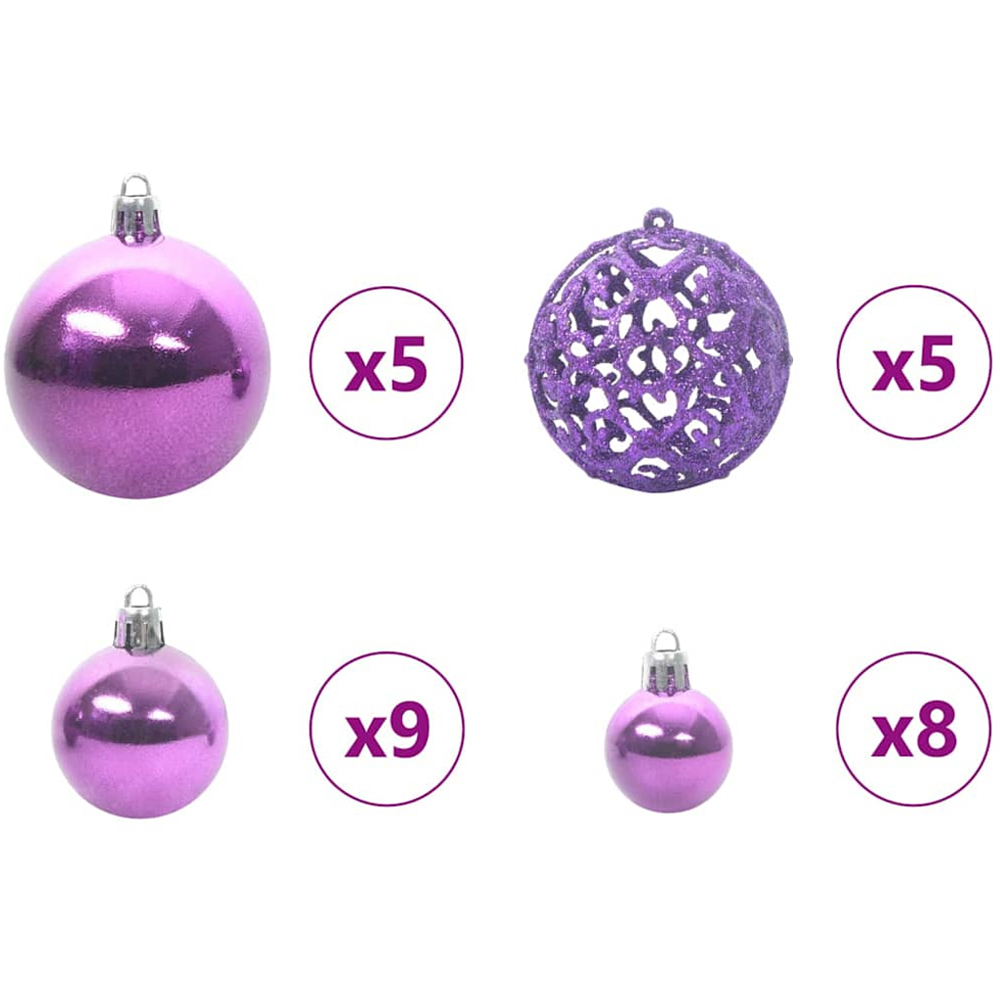 vidaXL Pre-Lit Lilac Baubles Green Artificial Christmas Tree 5ft Image 9