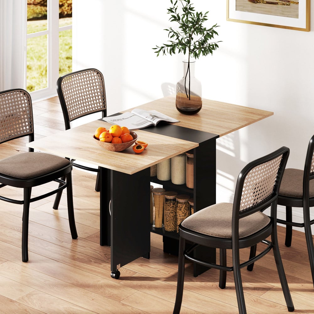 HOMCOM 6 Seater Drop Leaf Dining Table with Storage Shelf Image 4