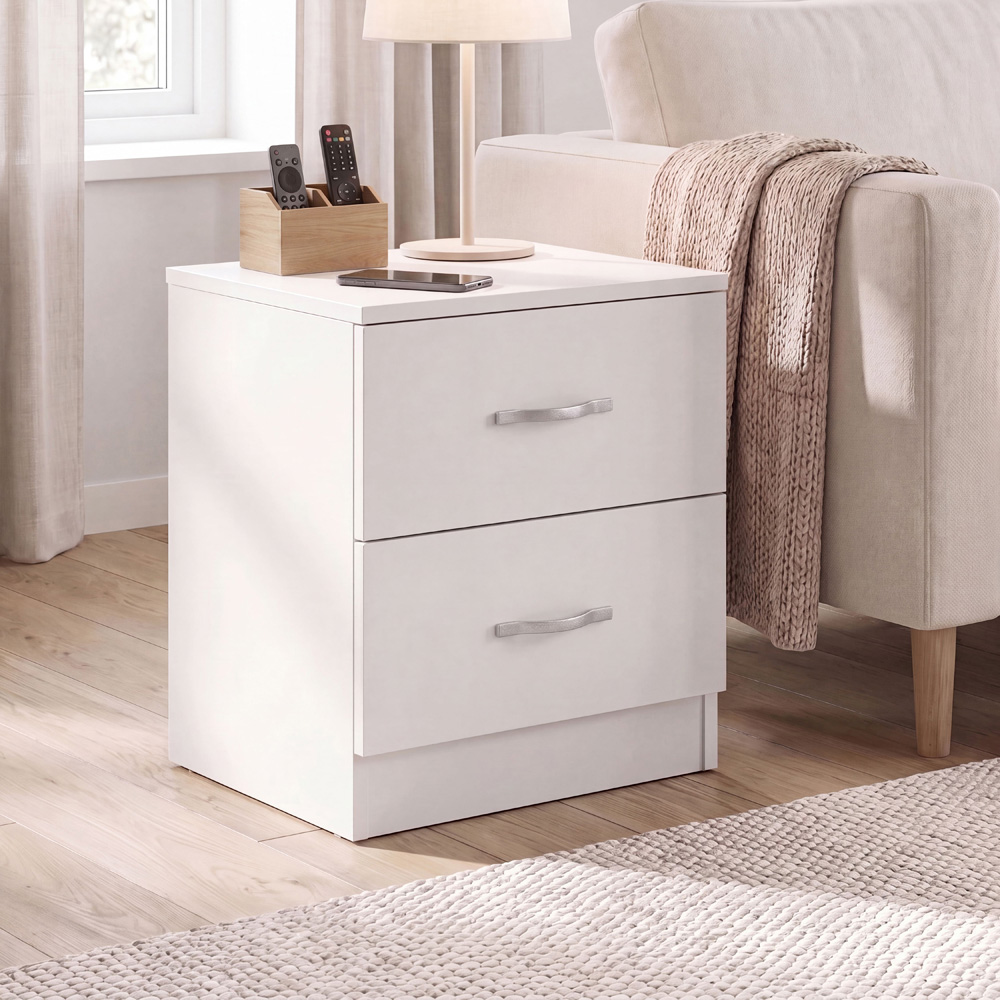 Vida Designs Riano 2 Drawer White Melamine Finish Bedside Table Set of 2 Image 3