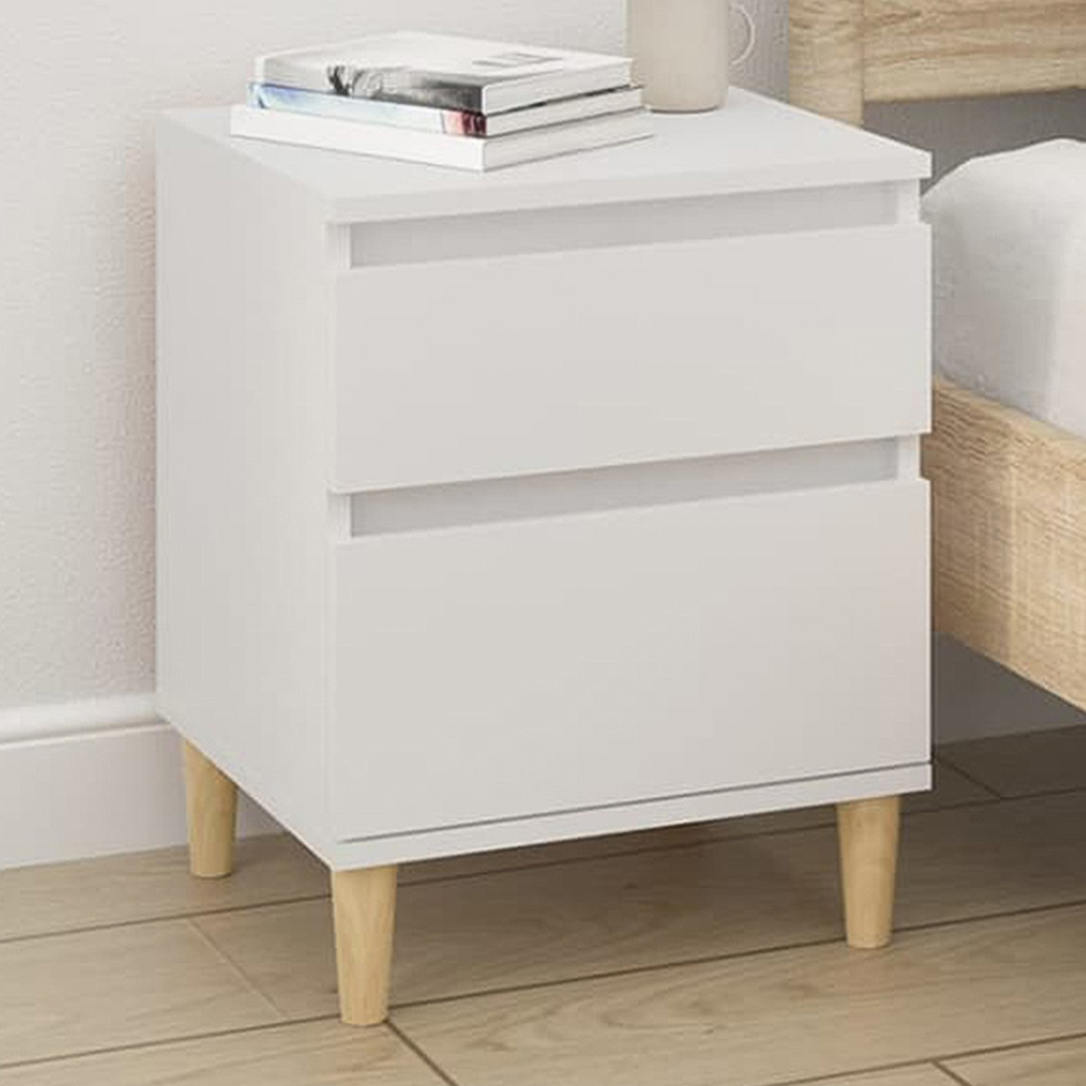 vidaXL 2 Drawer White Bedside Cabinet Set of 2 Image 1