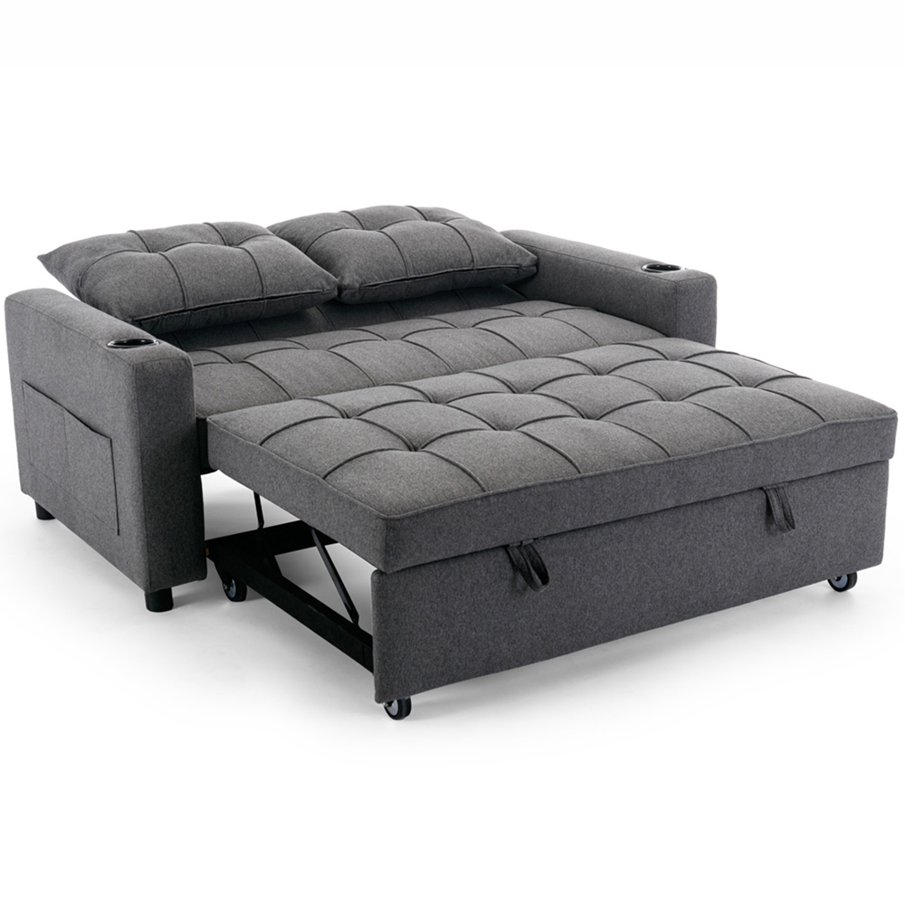Furniture Online Hudson 2 Seater Grey Linen Sofa Bed Cupholder Image 4