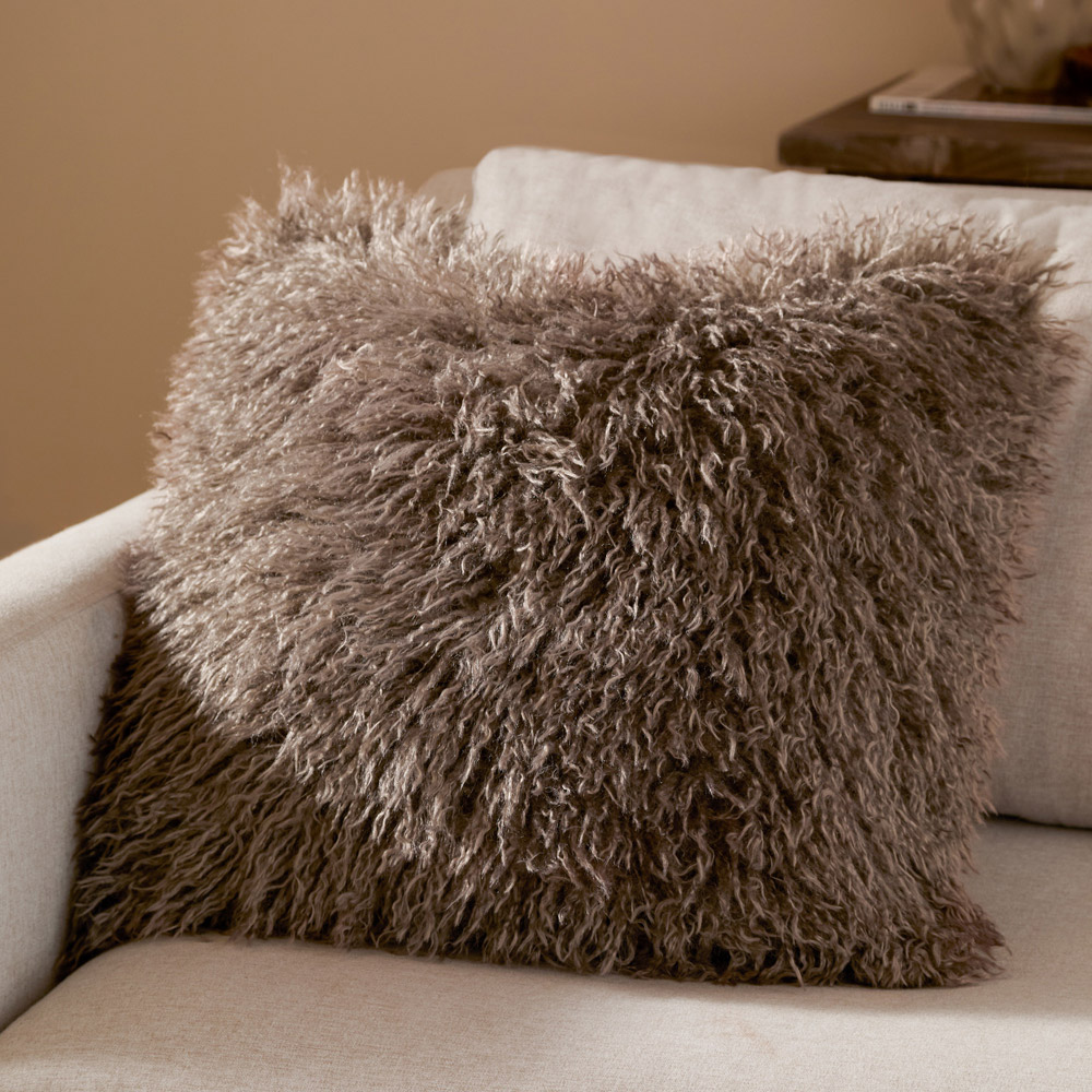 Furn Rowan Mocha Faux Fur Reversible Cushion 50 x 50cm Image 2