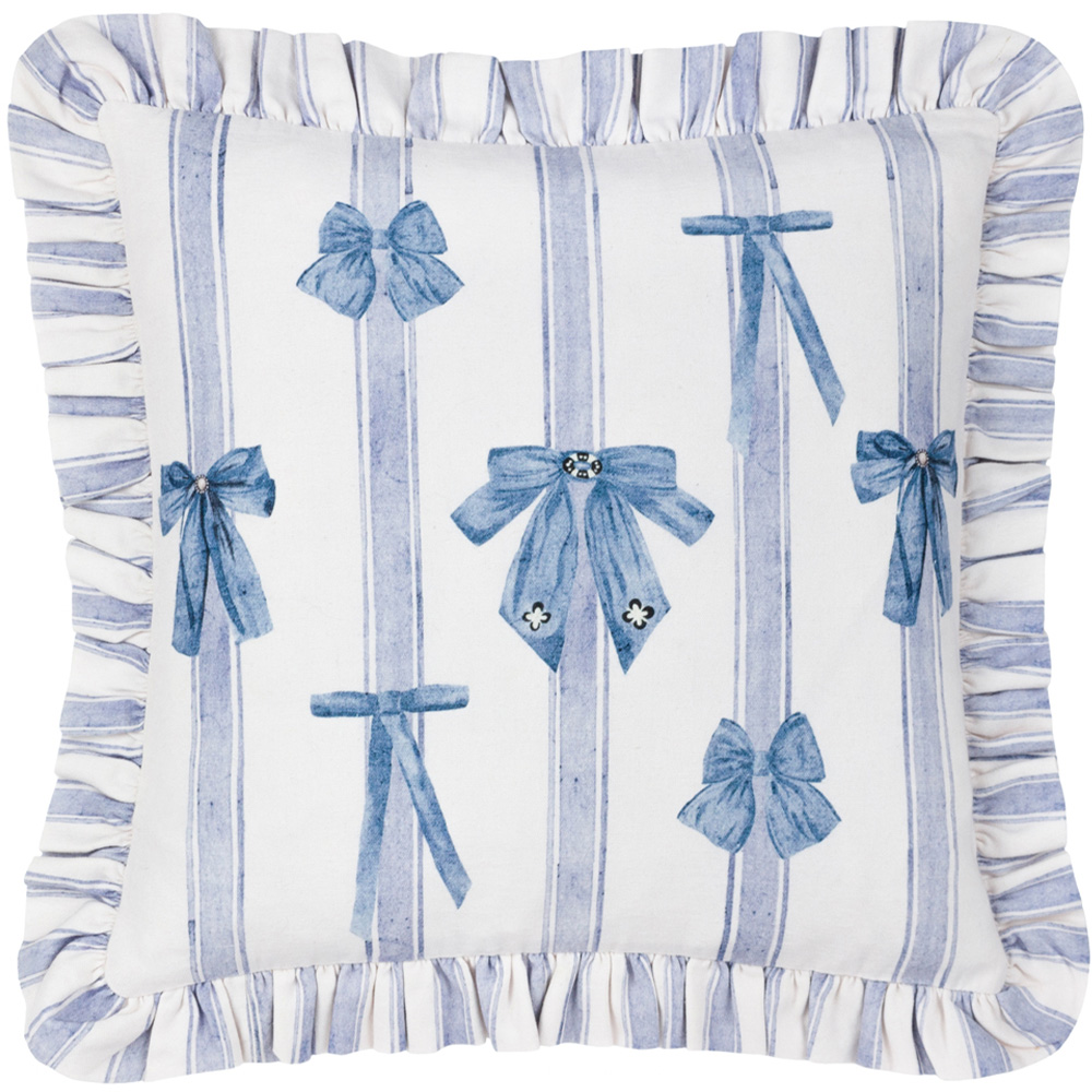 Furn Noortje Ruffle Bows Blue Cotton Reversible Cushion 43 x 43cm Image 1