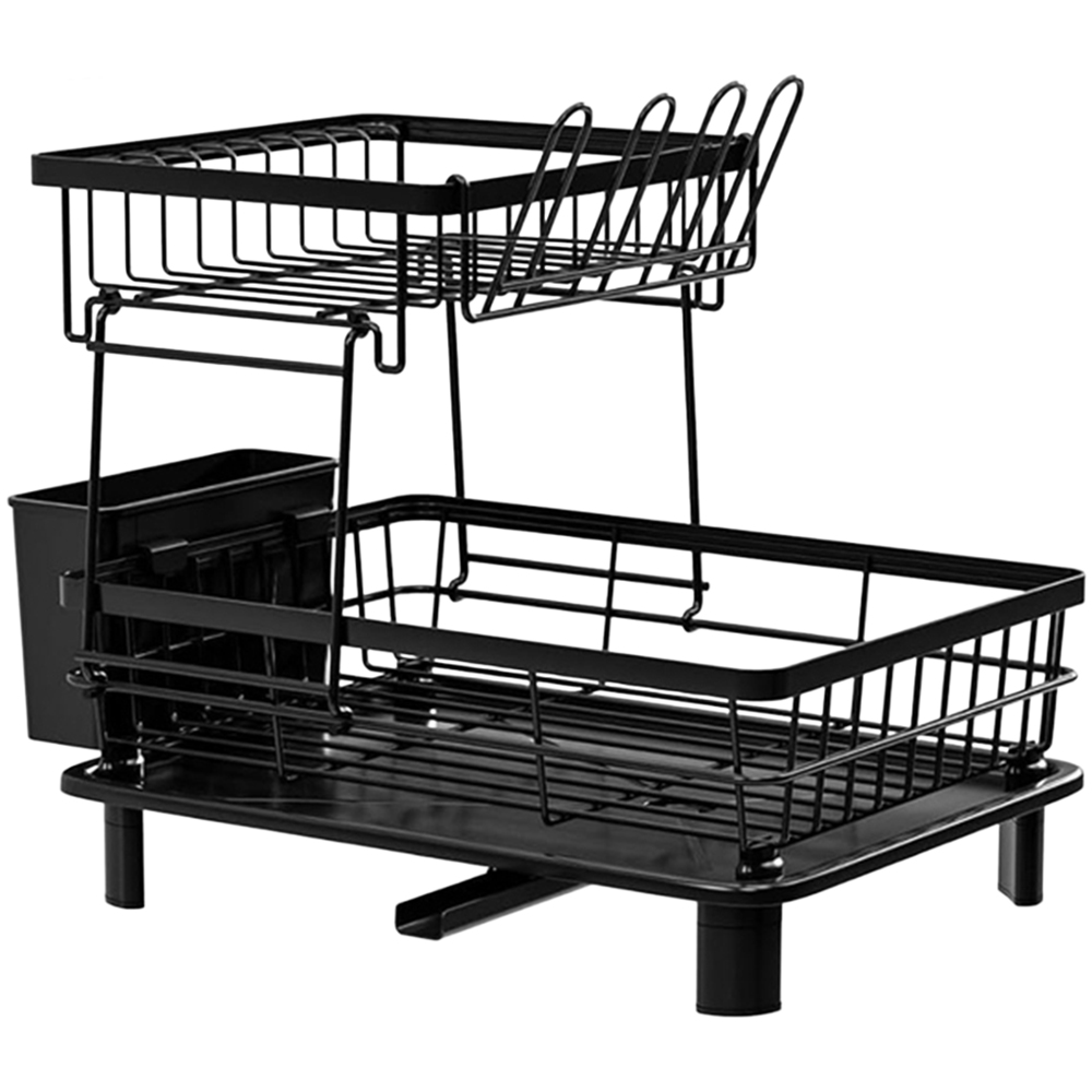 ATEK 2-Tier Black Dish Drying Rack with Drain Tray Image 1