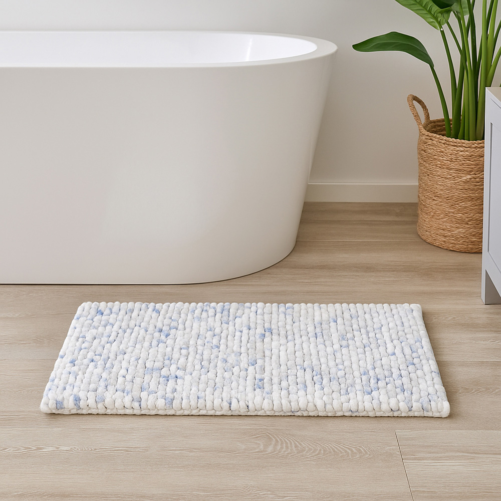Allure Bath Fashions Luxury Marl Chunky Bobble Blue Bath Mat 50 x 80cm Image 4