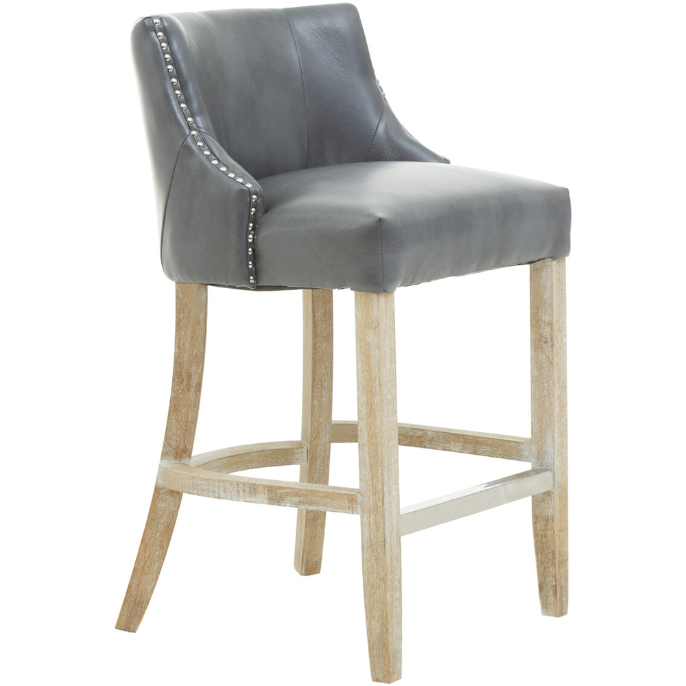 Premier Housewares Kensington Townhouse Grey Faux Leather Hevea Bar Chair Image 2