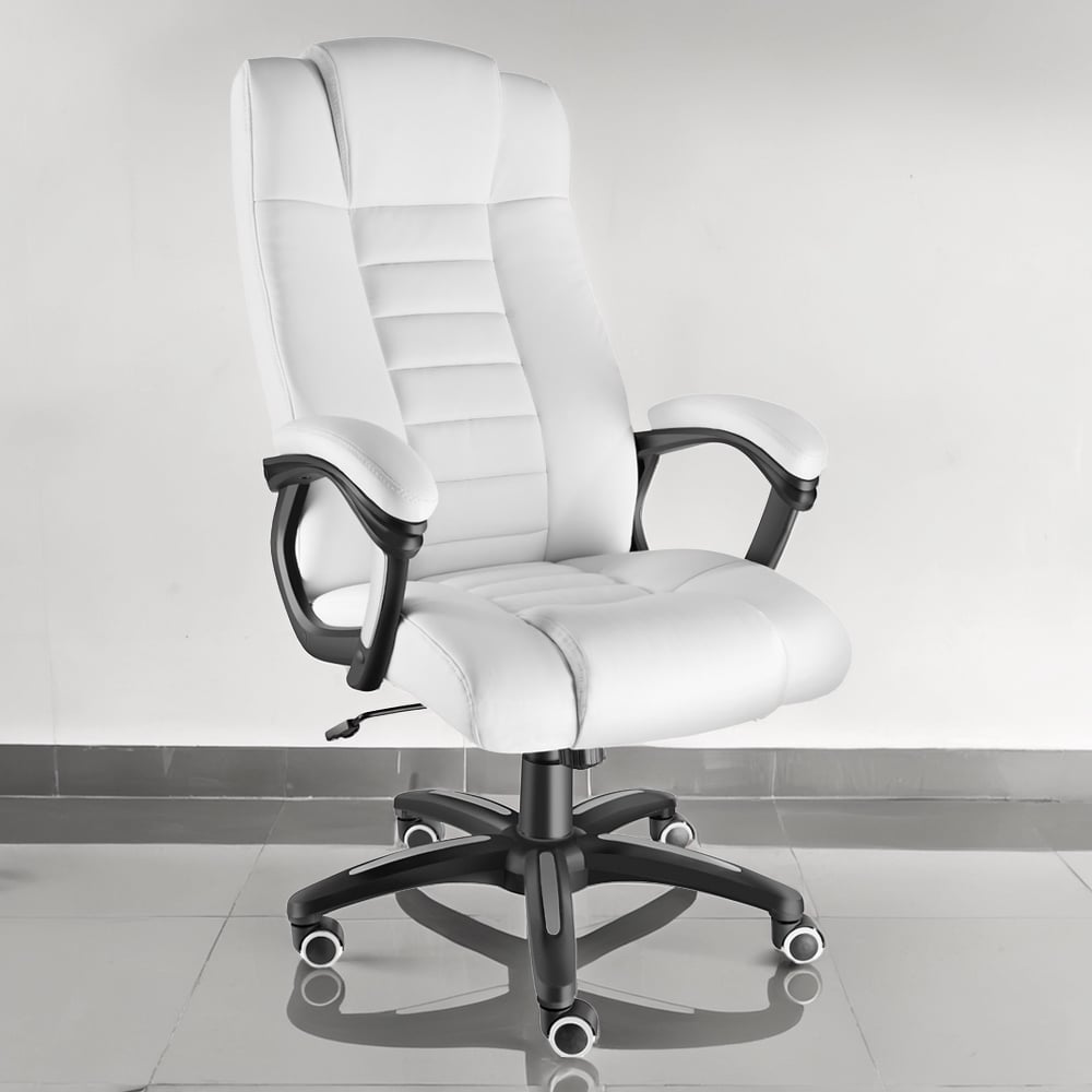 tectake White Office Chair with Padded Armrests Image 1