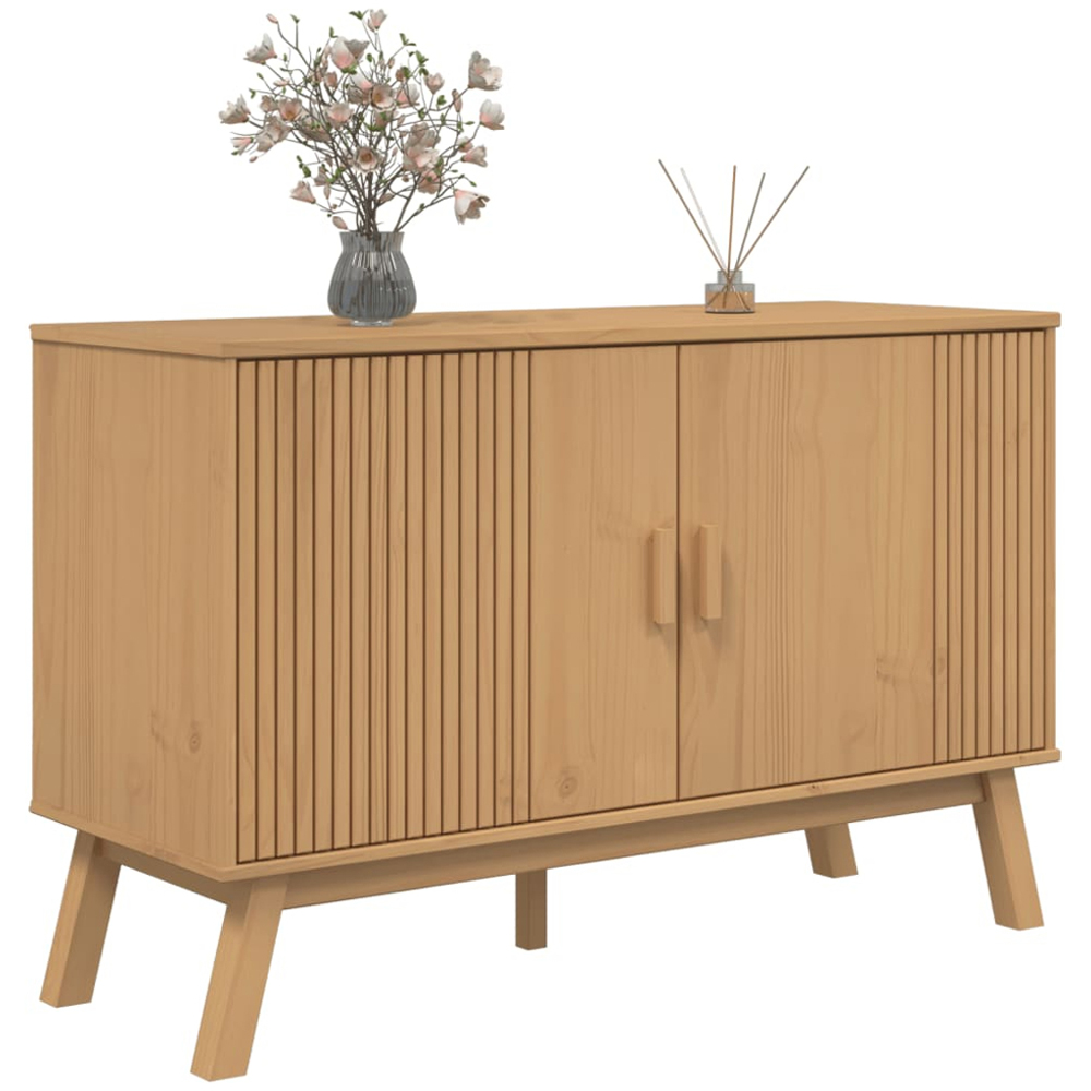 vidaXL Olden 2 Door Brown Solid Pine Wood Wide Sideboard Image 5