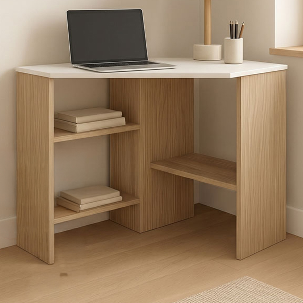 Decorotika Alison 3 Shelf Corner Computer Desk White and Cordoba Image 1