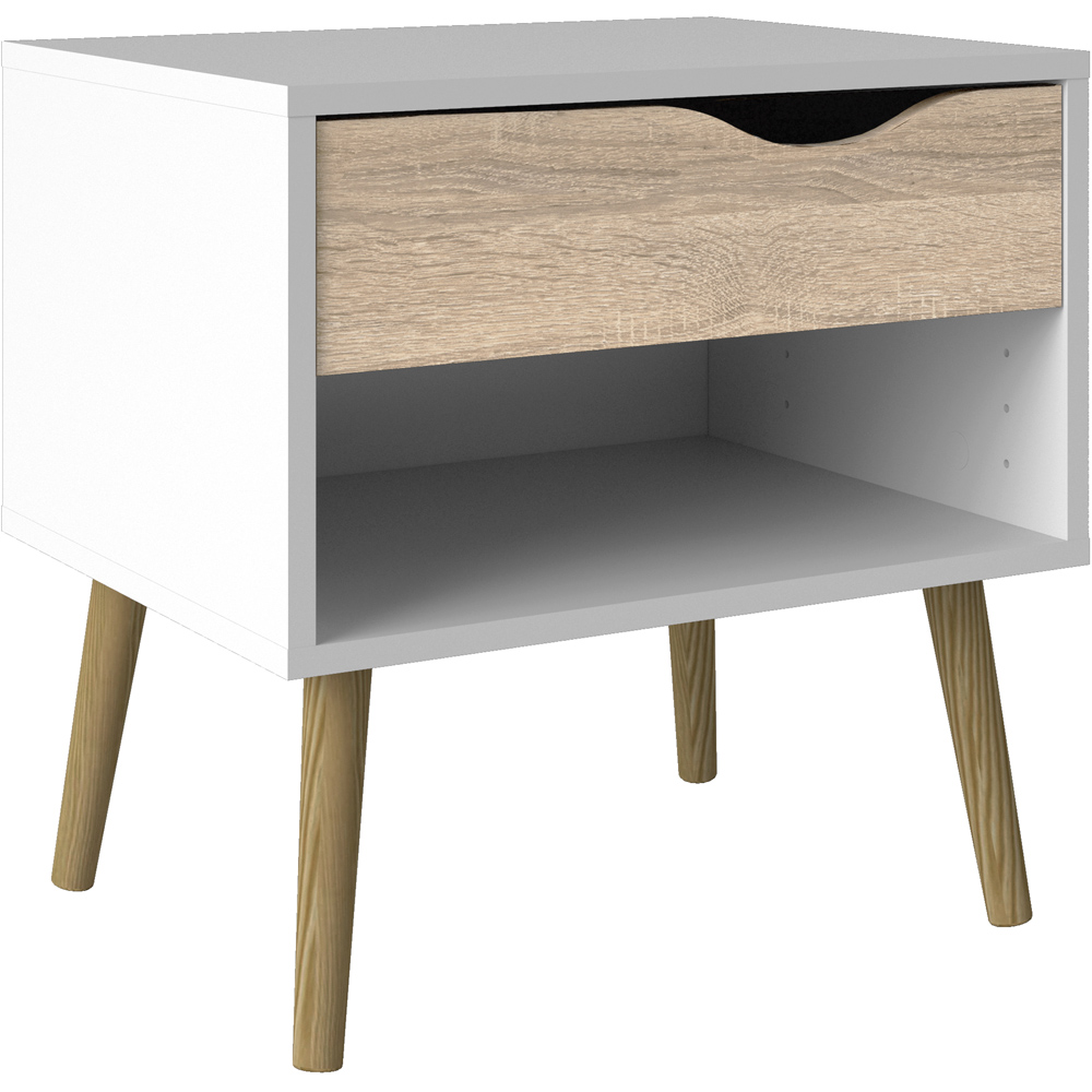 Florence Single Drawer White and Oak Bedside Table Image 2