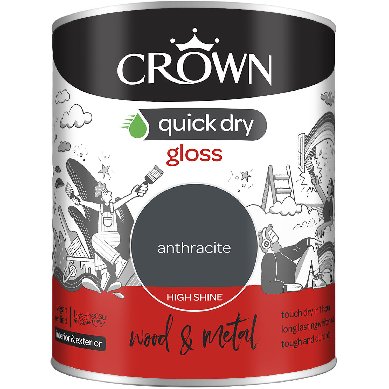 Crown Quick Dry Gloss Wood and Metal Paint - Anthracite Image 2